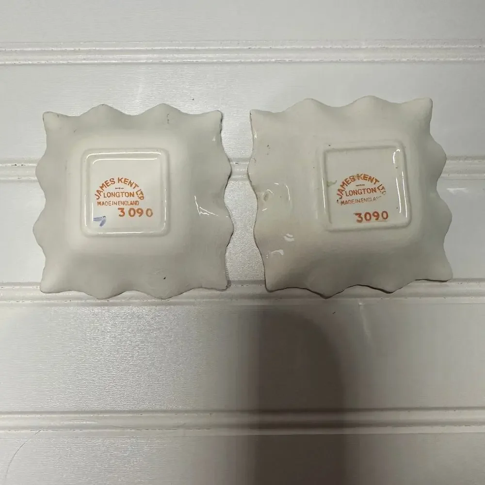 Two James Kent Longton #3090 Violet Trinket‎ Dishes with Ruffle Edges Gold Trim
